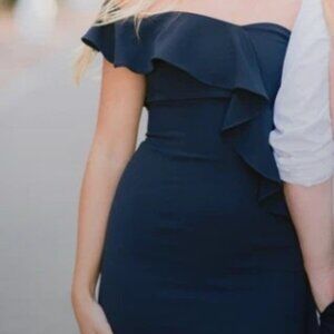 Vibrant blue one-shoulder dress with ruffles | Gianni Bini midi dress | Size 4